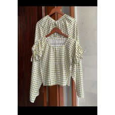Setelan Wanita Gingham Sage Green Premium – Blouse Puff Sleeve & Celana Panjang